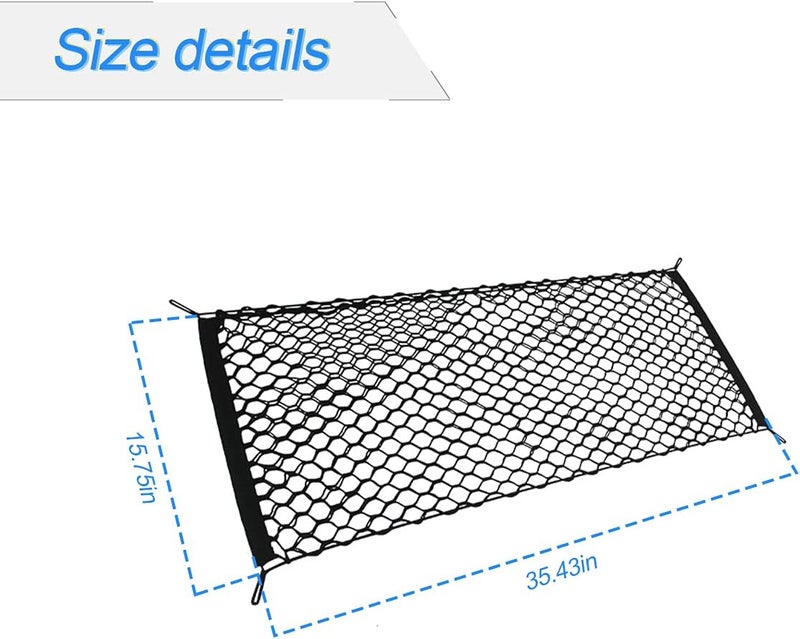 Hanemia Car Rear Cargo Net, Adjustable Elastic Storage Organizer Net, Trunk Cargo Storage Net, Universal Fit for Car, Vehicle, SUV (35.4"x15.8") - Image 2